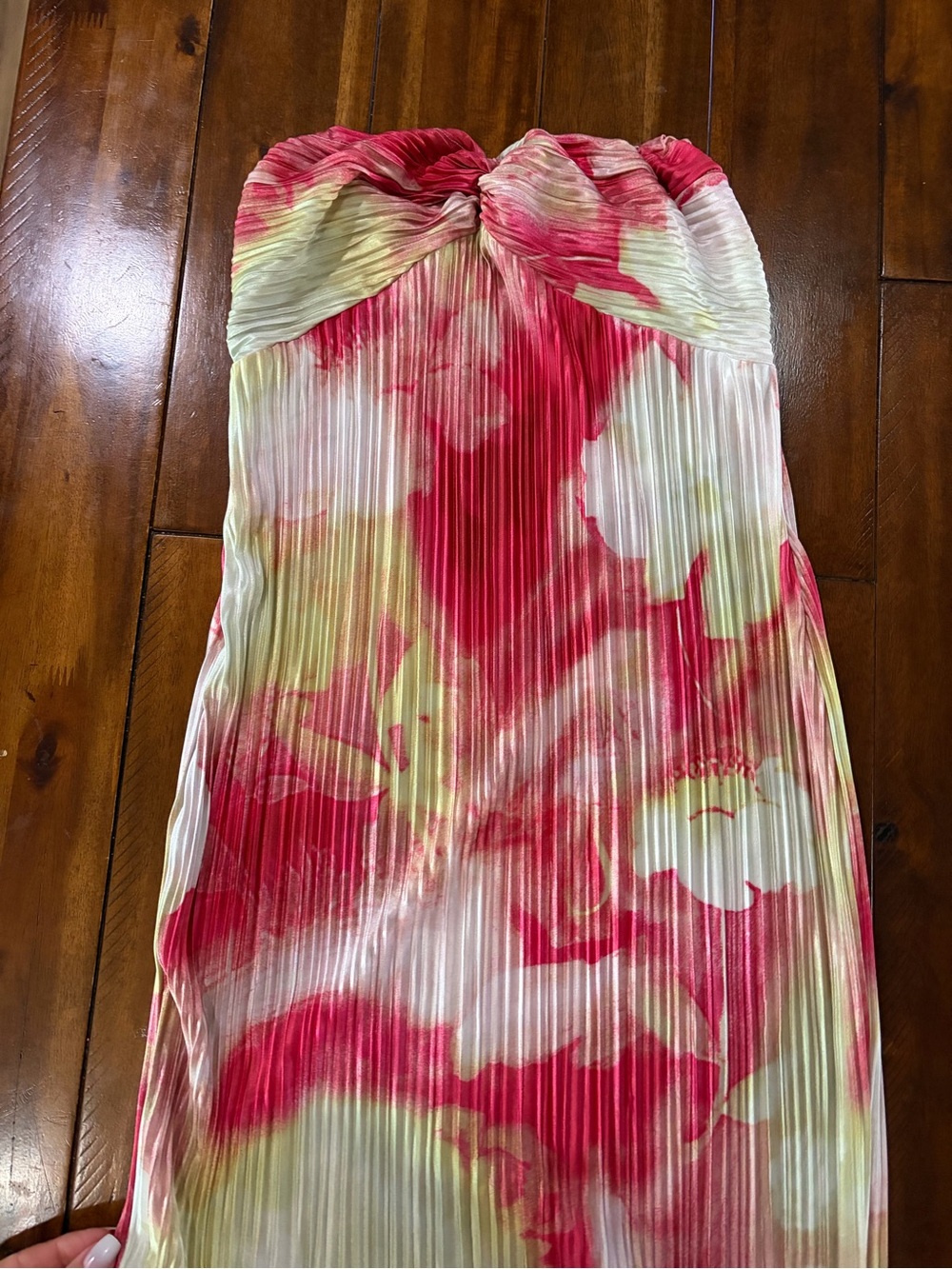 Floral Pleated Strapless Maxi dress in Pink and Cream